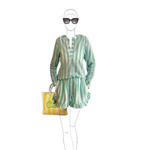 NWT Malabar Collective Mint Striped Pippa Set Kaftan Ruffle Shorts s/M
